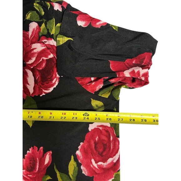 Impressions Bold Red Floral On Black Button Up Plus 3X Whimsigoth Dark Fairy - Picture 3 of 6